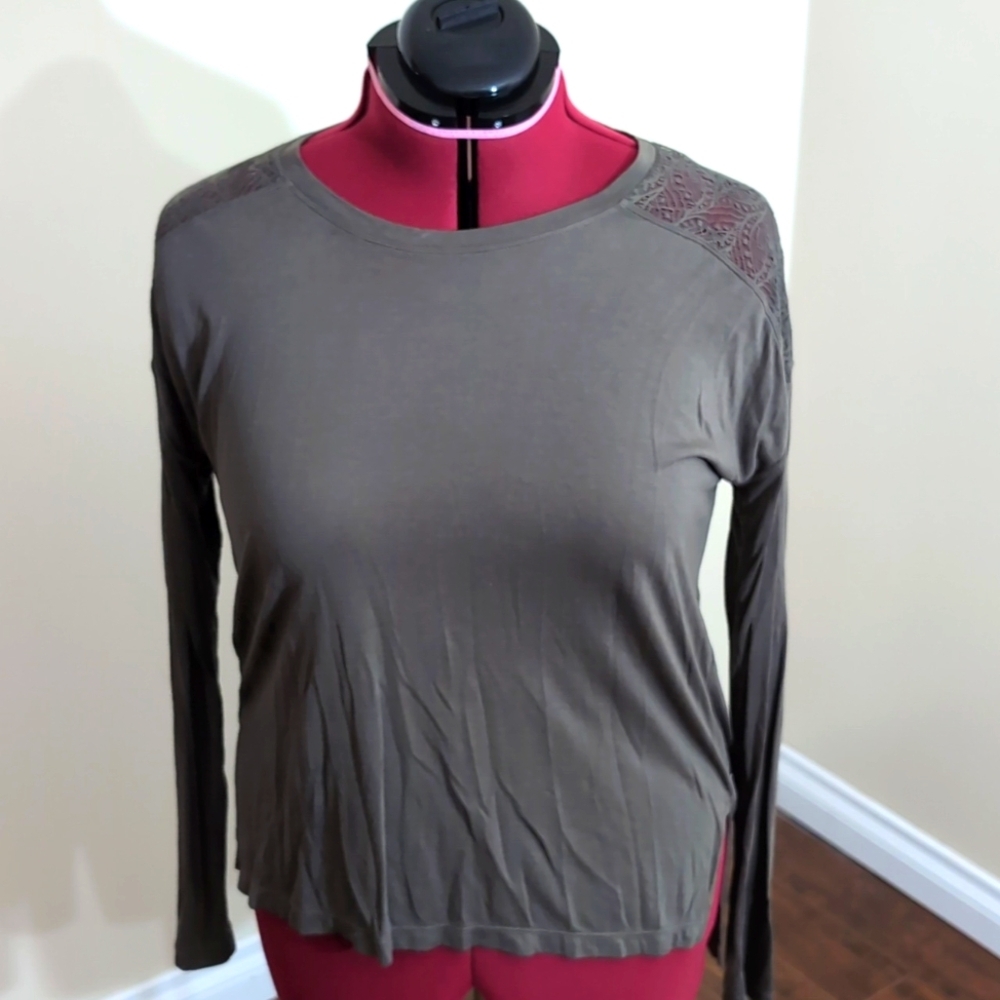BCBG Max Azria| Dusty Olive Green Ava Lace Yoke Top